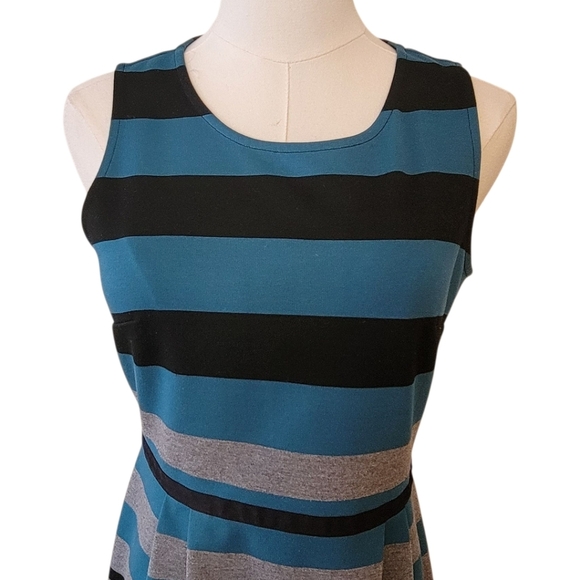 LOFT Black Striped Sleeveless Fit & Flare Dress Size 4 Petite - Picture 3 of 6